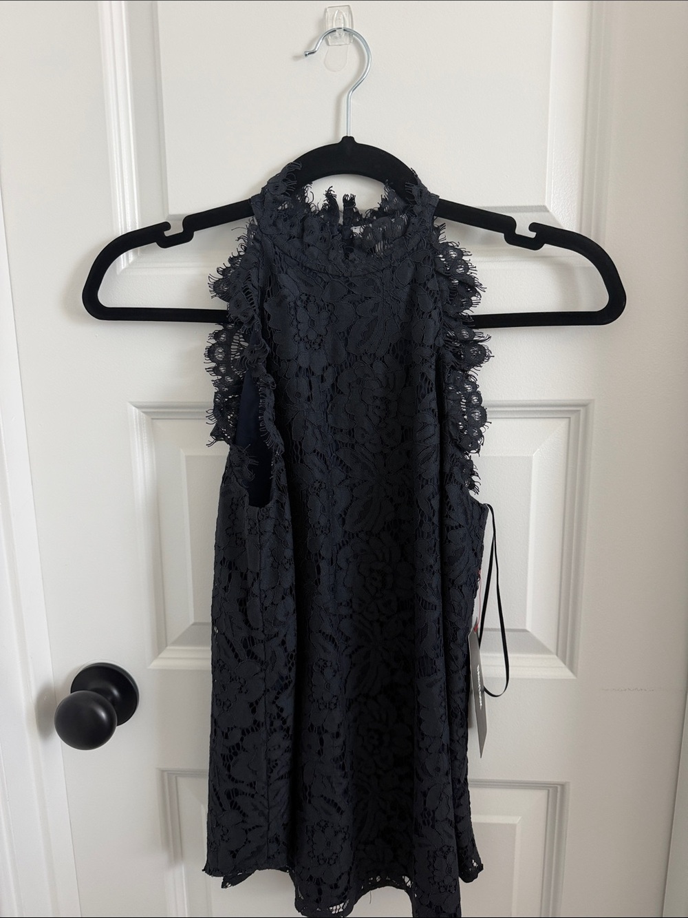 Lace High-Neck Sleeveless Top - Black